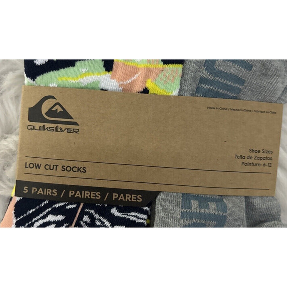 Quicksilver Low Cut Socks Mens 5 Pairs For Shoe Size 6-12 NWT - Picture 2 of 3